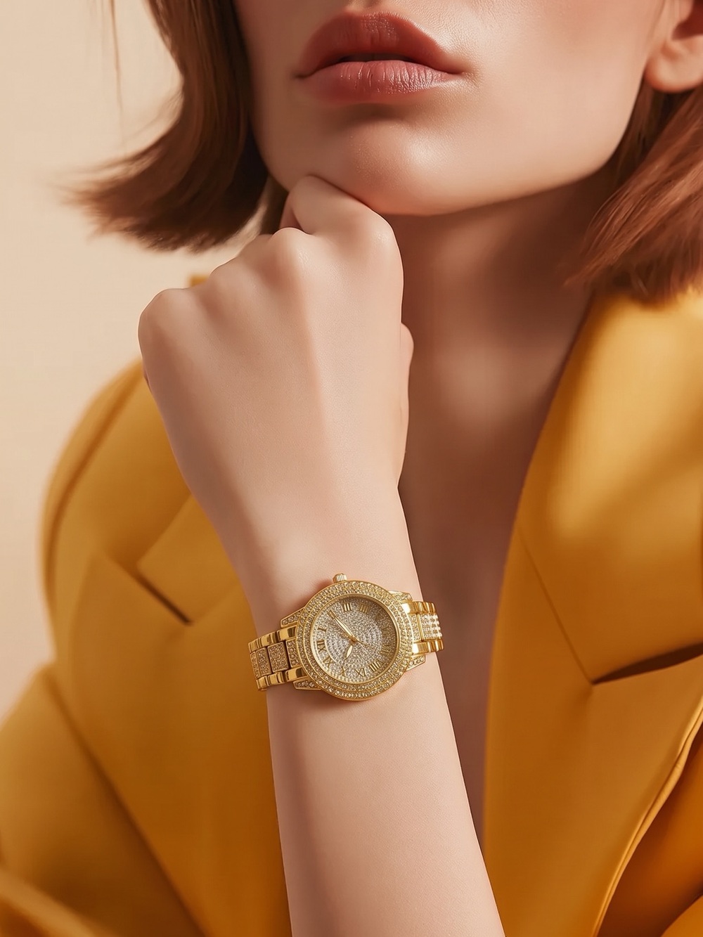 Gold Crystal Women's Bracelet Watch - Elegant Timepiece☑️